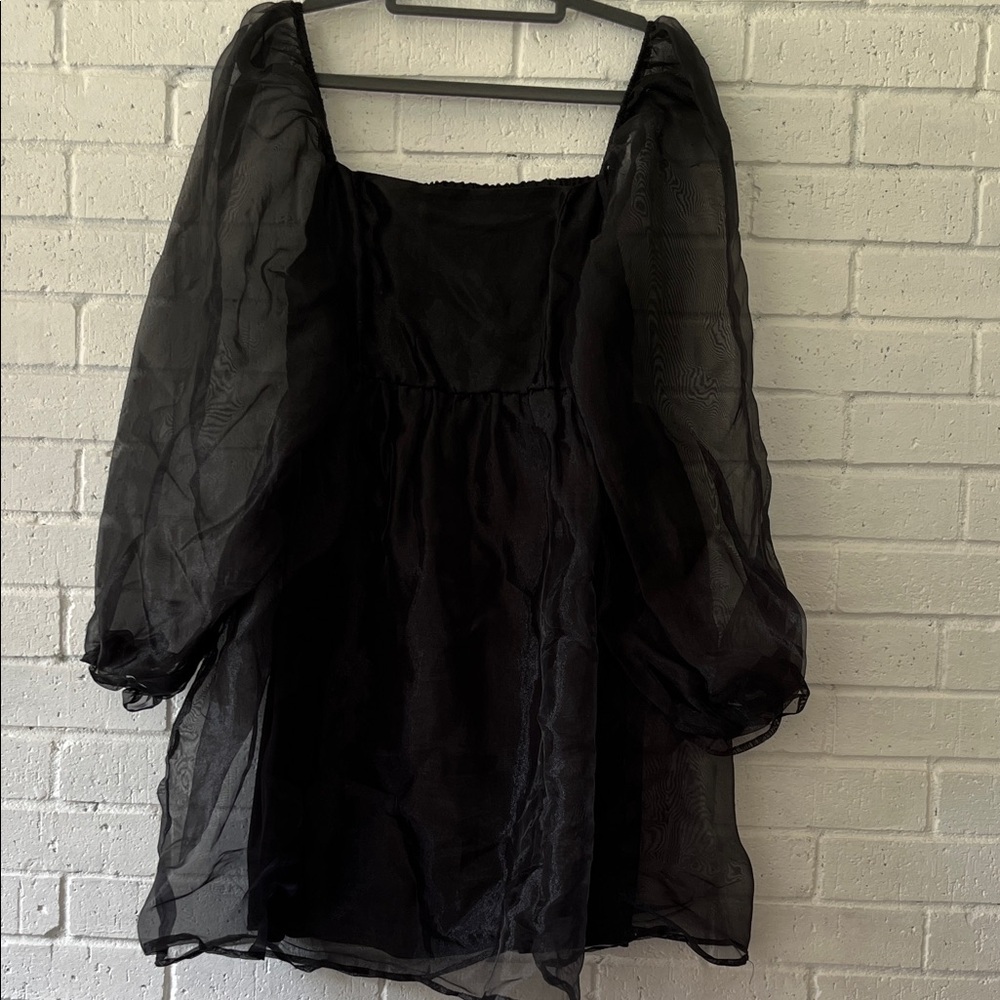 Peach Love California Black Sheer Women's L Long Sleeve Mini Dress Party Gothic